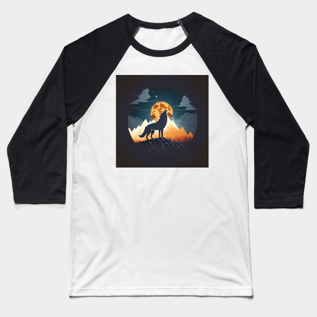 wolf in front of a golden moon Baseball T-Shirt by abomastour